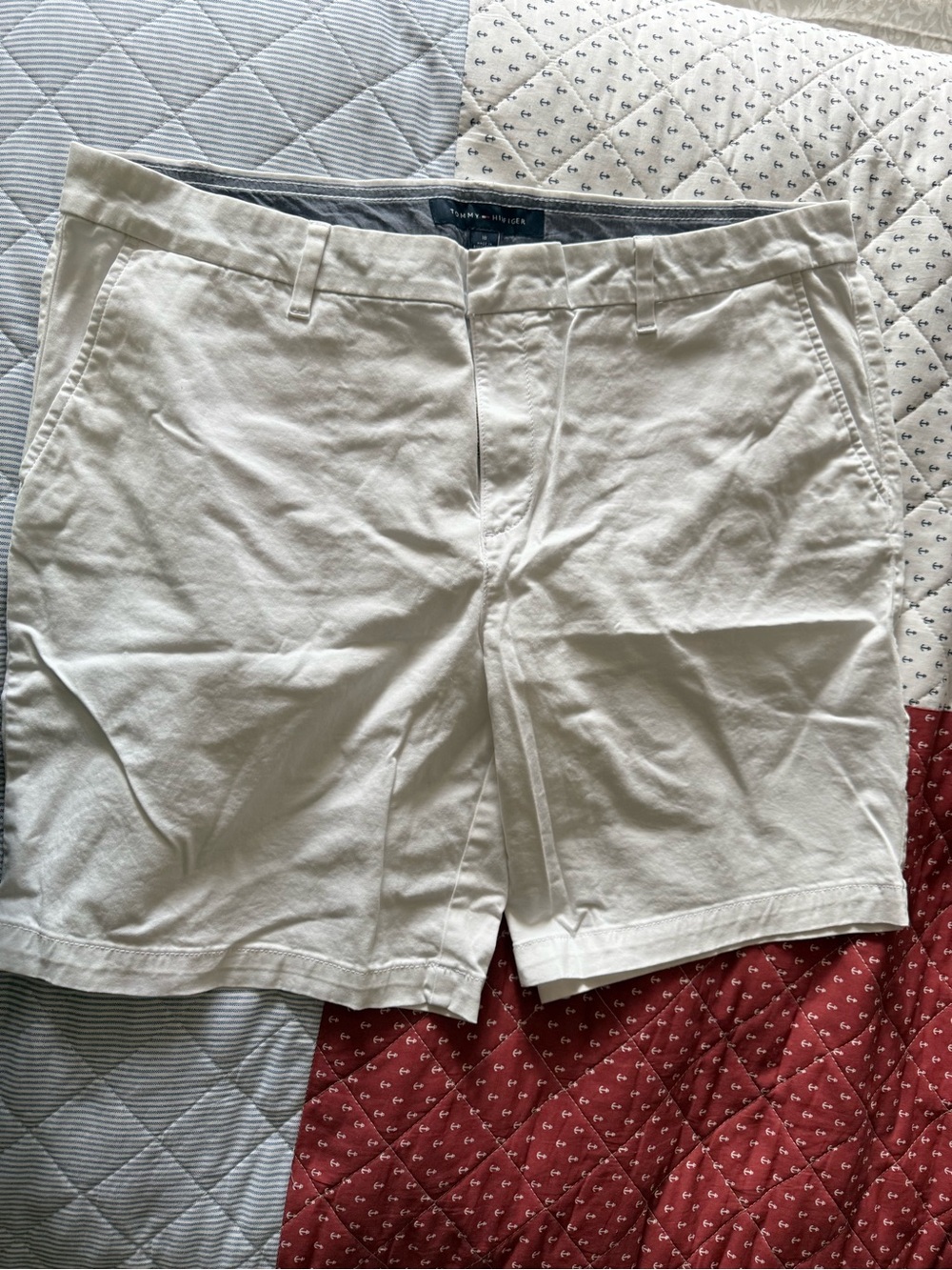 Tommy Hilfiger White and Navy Striped Women's Shorts